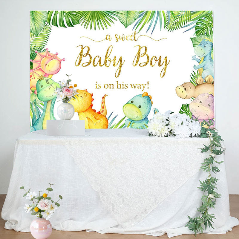Lofaris Dinosaur Green Sweet Baby Shower Party Backdrop
