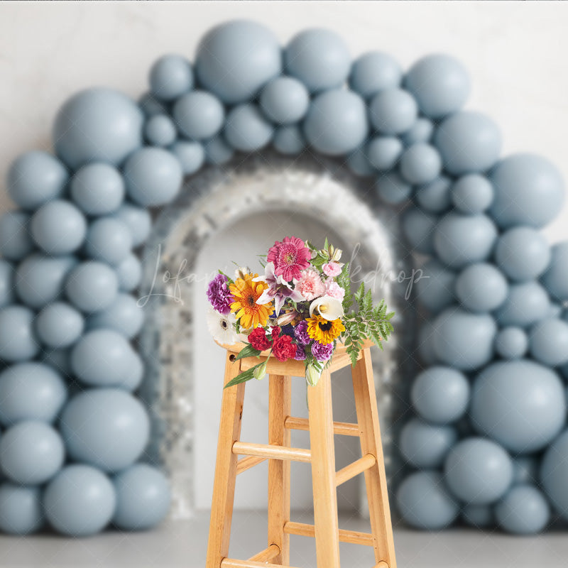 Lofaris Disco Balloon Arch Cake Smash Backdrop Dusty Blue Balloons and Mirror Ball Groovy First Birthday Photo Prop