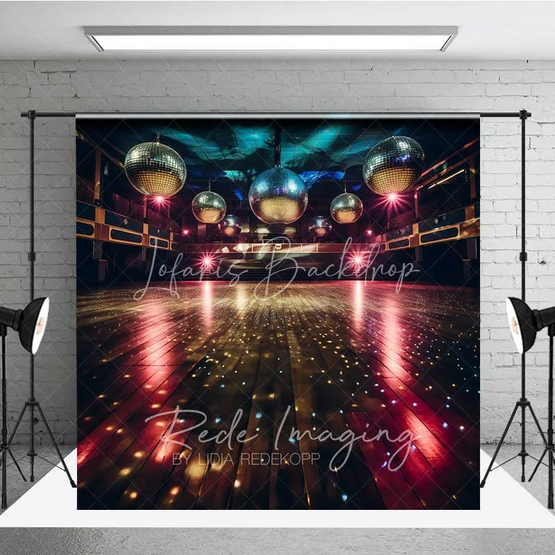 Lofaris Disco Balls Stage Backdrop Retro Dance Floor Party Lights Vibrant Club Event Photography Background
