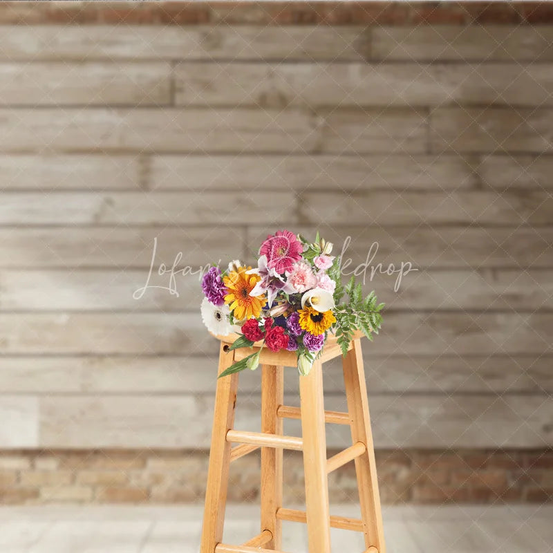 Lofaris Distressed Wood Planks and Rustic Brick Wall Photography Backdrop Vintage Wooden Floor for Studio Shoots