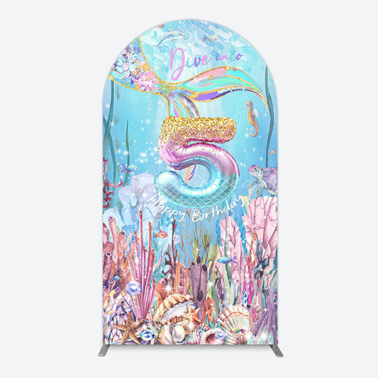 Lofaris Dive In A 5 Mermaid Birthday Glitter Arch Backdrop