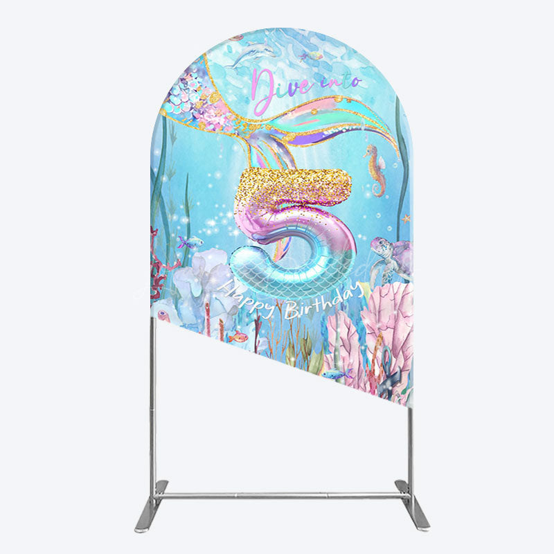 Lofaris Dive In A 5 Mermaid Birthday Glitter Arch Backdrop