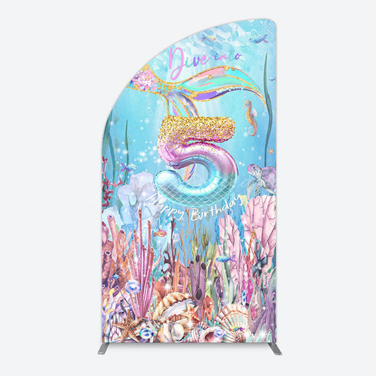 Lofaris Dive In A 5 Mermaid Birthday Glitter Half Moon Arch Backdrop