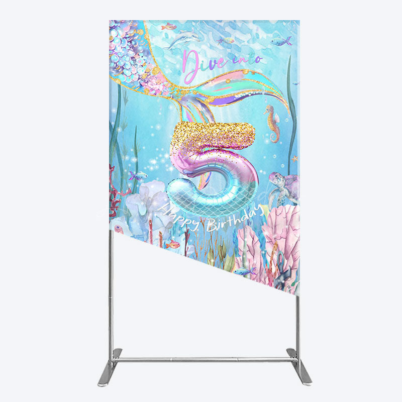 Lofaris Dive In A 5 Mermaid Birthday Glitter Rectangle Backdrop