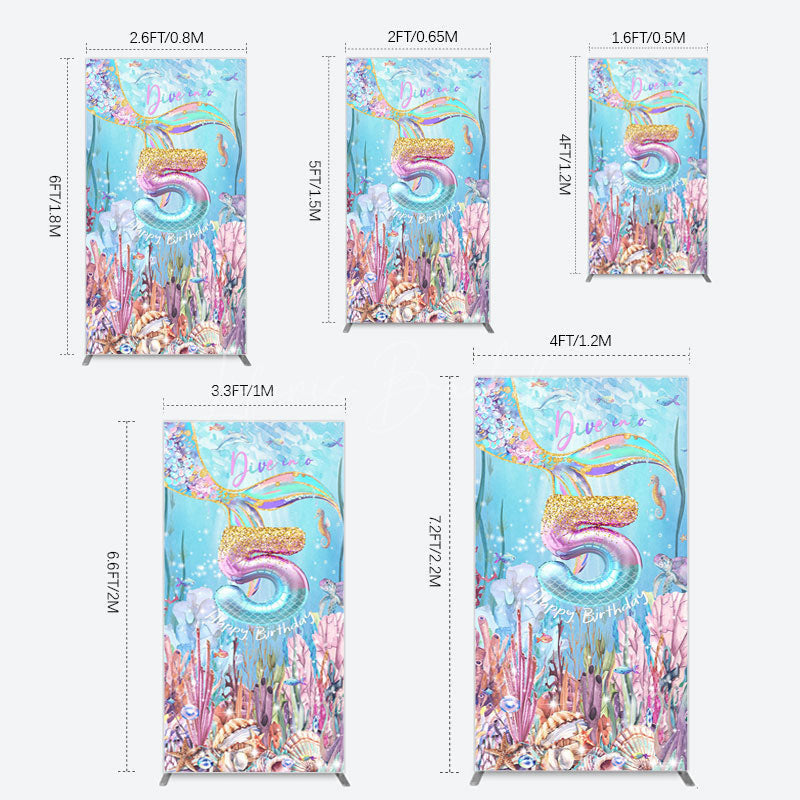 Lofaris Dive In A 5 Mermaid Birthday Glitter Rectangle Backdrop