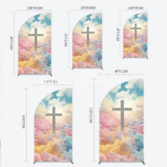 Lofaris Divine Cross with Pastel Pink Yellow Blue Clouds Half Moon Arch Backdrop Spiritual Celebration Decor
