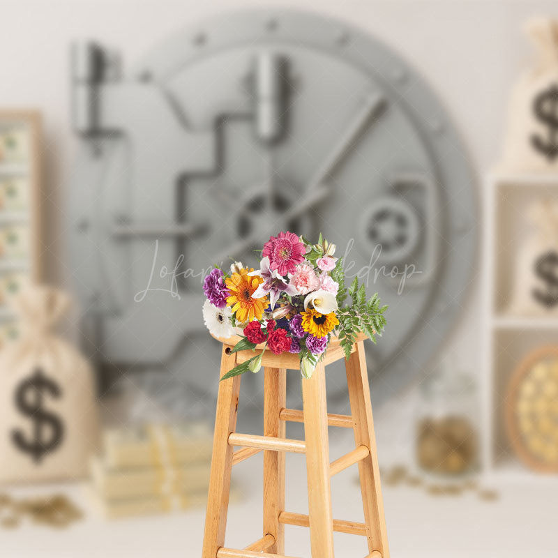 Lofaris Dollars Gold Coin Vault Birthday Cake Smash Backdrop