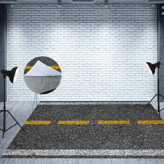 Lofaris Dotted Yellow White Line Asphalt Road Fabric Floor Mat
