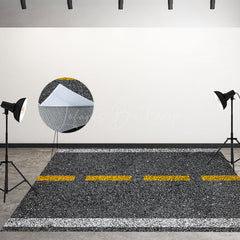 Lofaris Dotted Yellow White Line Asphalt Road Fabric Floor Mat