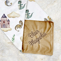 Lofaris Dragon Castle Leaves Clouds Boys Minky Baby Blanket