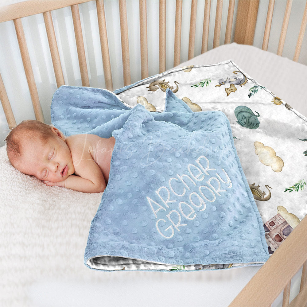 Lofaris Dragon Castle Leaves Clouds Boys Minky Baby Blanket