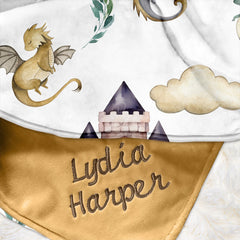 Lofaris Dragon Castle Leaves Clouds Boys Minky Baby Blanket