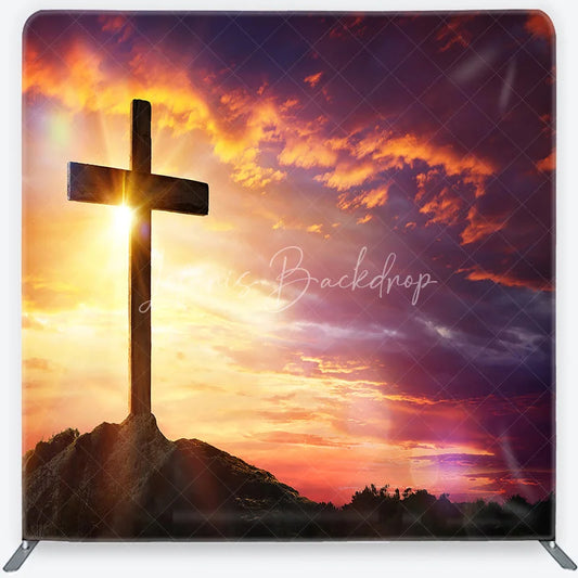Lofaris Dramatic Sunset Cross Square Double-Sided Backdrop Spiritual Easter Celebration and Hopeful Religious Decor