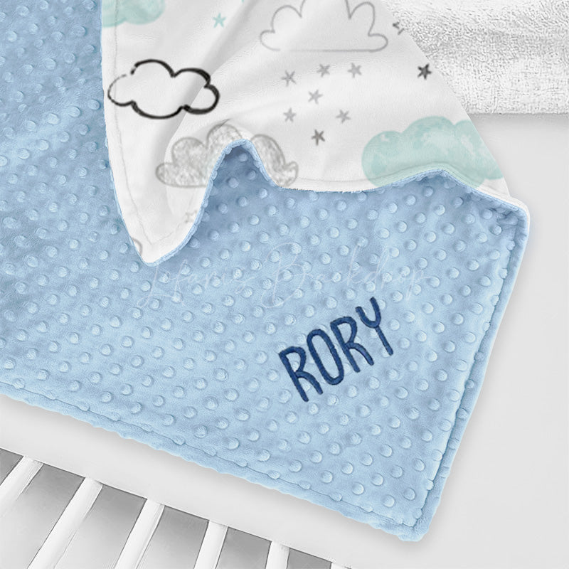 Lofaris Drawing Blue White Clouds Starry Minky Baby Blanket
