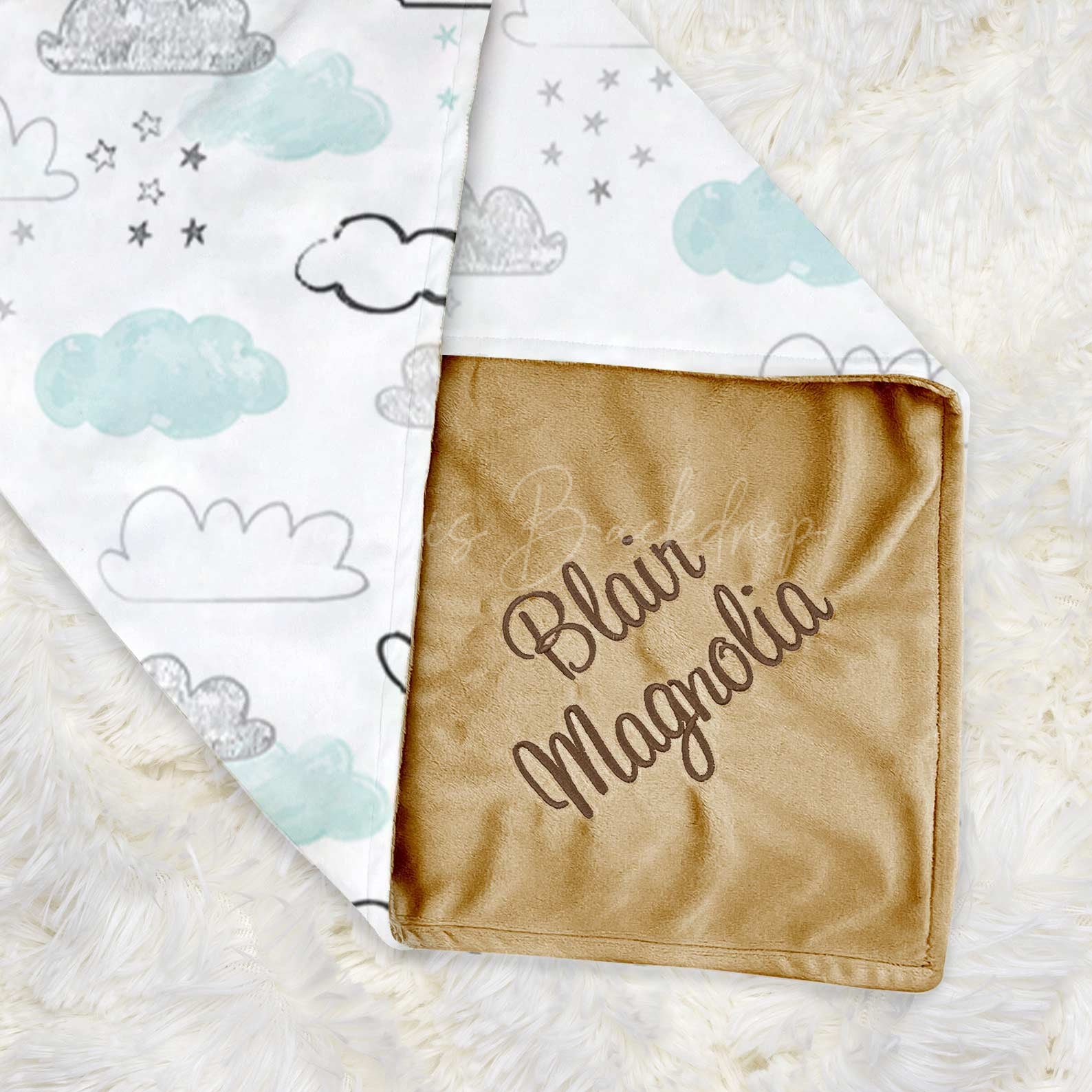 Lofaris Drawing Blue White Clouds Starry Minky Baby Blanket