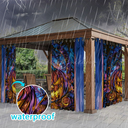 Lofaris Drawn Pumpkin Waterproof Printed Outdoor Curtains