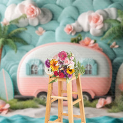 Lofaris Dream California Camping Scene Pink Trailer Backdrop