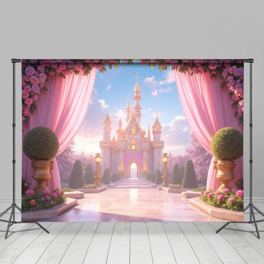 Lofaris Dreamlike Fairy Tale Pink Castle Cake Smash Backdrop