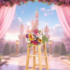 Lofaris Dreamlike Fairy Tale Pink Castle Cake Smash Backdrop