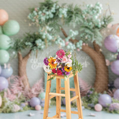 Lofaris Dreamlike Floral Balloons Tree Cake Smash Backdrop