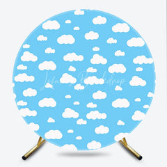 Lofaris Dreamy Blue Sky with White Cartoon Clouds Round Backdrop Sweet Baby Shower or Birthday Party Decor