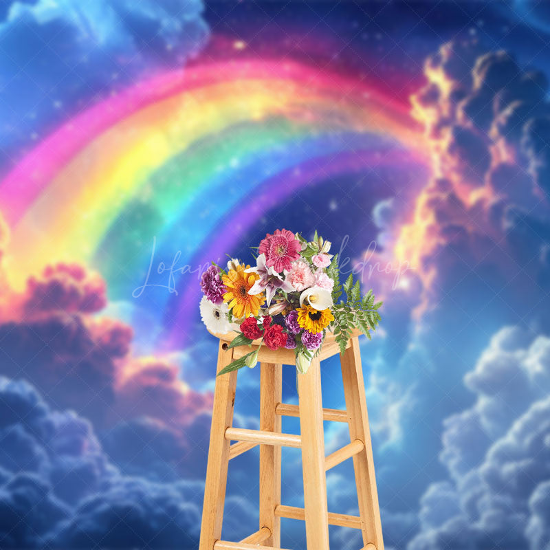 Lofaris Dreamy Cloud Sparkly Rainbow Photography Backdrop