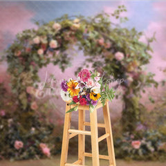 Lofaris Dreamy Floral Arch Photography Backdrop with Lush Greenery and Pink Blue Sky Romantic Garden Scene for Events