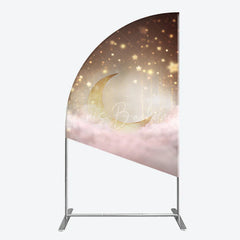 Lofaris Dreamy Golden Half Moon Arch Backdrop with Pink Clouds Sparkling Stars for Baby Shower or Birthday Party
