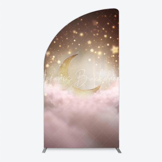 Lofaris Dreamy Golden Half Moon Arch Backdrop with Pink Clouds Sparkling Stars for Baby Shower or Birthday Party