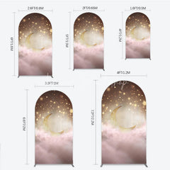 Lofaris Dreamy Golden Moon and Sparkling Stars Round Top Arch Backdrop Pink Clouds Baby Shower or Birthday Party Decor