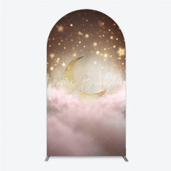 Lofaris Dreamy Golden Moon and Sparkling Stars Round Top Arch Backdrop Pink Clouds Baby Shower or Birthday Party Decor