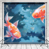 Lofaris Dreamy Koi Fish Photography Backdrop Two Goldfish Swimming in a Starry Night Sky Fine Art Japanese Style Prop