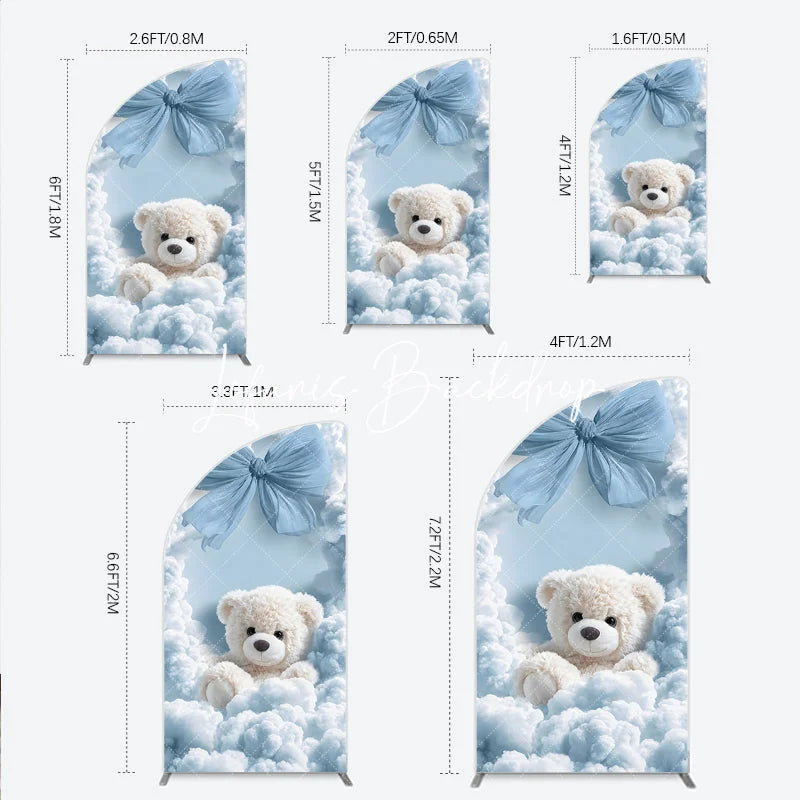 Lofaris Dreamy Light Blue Clouds and Teddy Bear Half Moon Arch Backdrop Baby Shower Birthday Party Decor