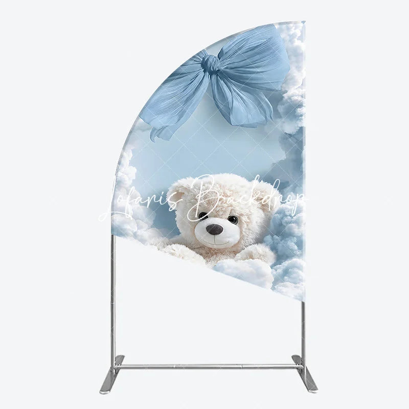 Lofaris Dreamy Light Blue Clouds and Teddy Bear Half Moon Arch Backdrop Baby Shower Birthday Party Decor