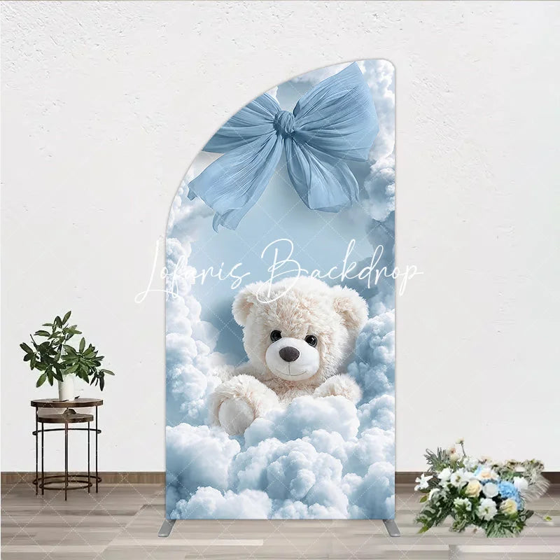 Lofaris Dreamy Light Blue Clouds and Teddy Bear Half Moon Arch Backdrop Baby Shower Birthday Party Decor