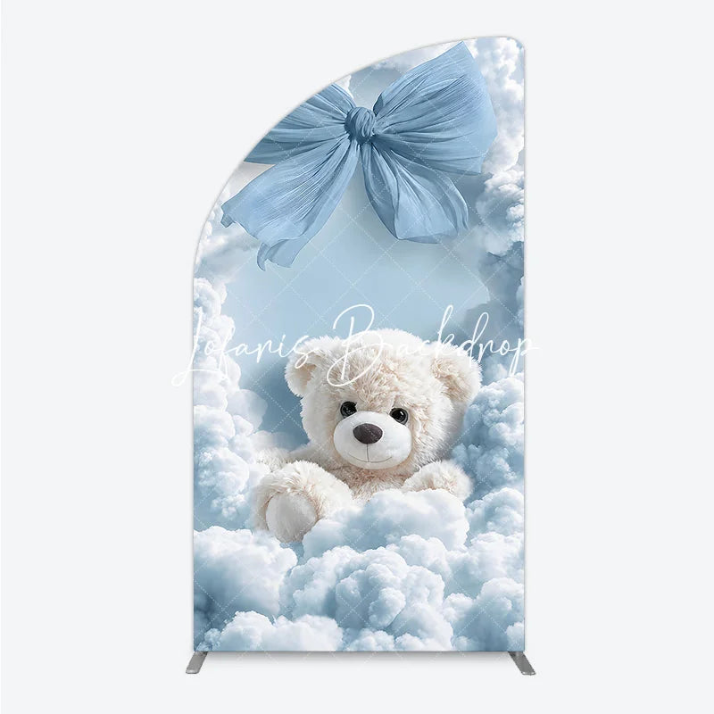 Lofaris Dreamy Light Blue Clouds and Teddy Bear Half Moon Arch Backdrop Baby Shower Birthday Party Decor