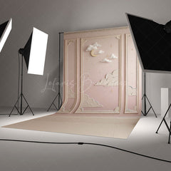 Lofaris Dreamy Moon and Clouds Cake Smash Backdrop Pink Wall with Gold Stars Twinkle First Birthday Photo Prop