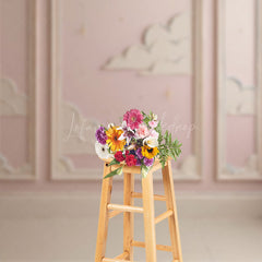 Lofaris Dreamy Moon and Clouds Cake Smash Backdrop Pink Wall with Gold Stars Twinkle First Birthday Photo Prop