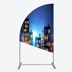 Lofaris Dreamy Night City Half Moon Arch Backdrop featuring Glowing Windows and a Starry Full
