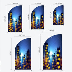 Lofaris Dreamy Night City Half Moon Arch Backdrop featuring Glowing Windows and a Starry Full