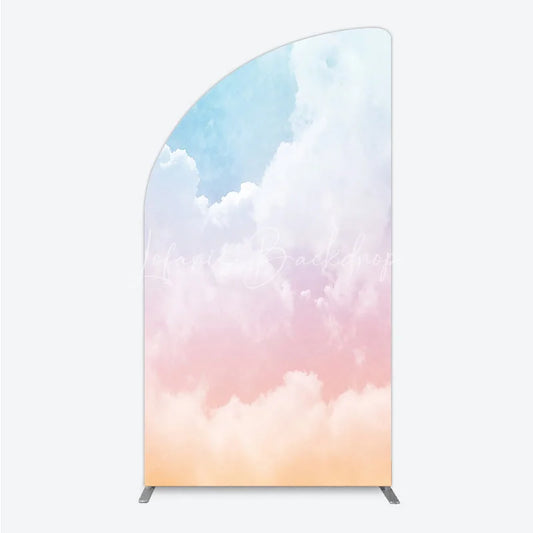 Lofaris Dreamy Pastel Blue Pink Orange Gradient Clouds Half Moon Arch Backdrop Ethereal Sky Photo Background for Parties