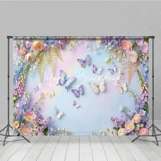 Lofaris Dreamy Pastel Butterfly and Floral Photography Backdrop Whimsical Spring Garden Photo Booth Decor