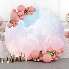 Lofaris Dreamy Pastel Gradient Sky Round Backdrop with Ethereal Clouds Blue Pink and Orange Hues for Photo Shoots