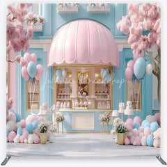 Lofaris Dreamy Pastel Pink and Blue Sweet Shop Square Double-Sided Backdrop Cherry Blossom Bakery Birthday Party Decor