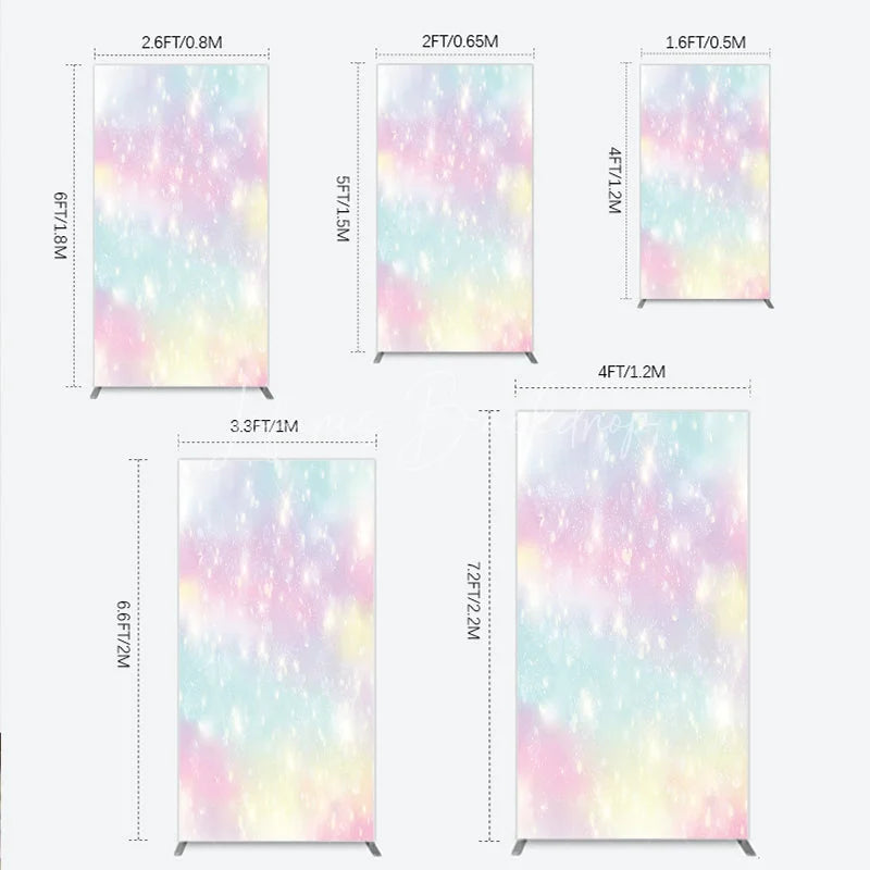 Lofaris Dreamy Pastel Rainbow Glitter Sparkle Rectangle Arch Backdrop Magical Birthday Party Decoration