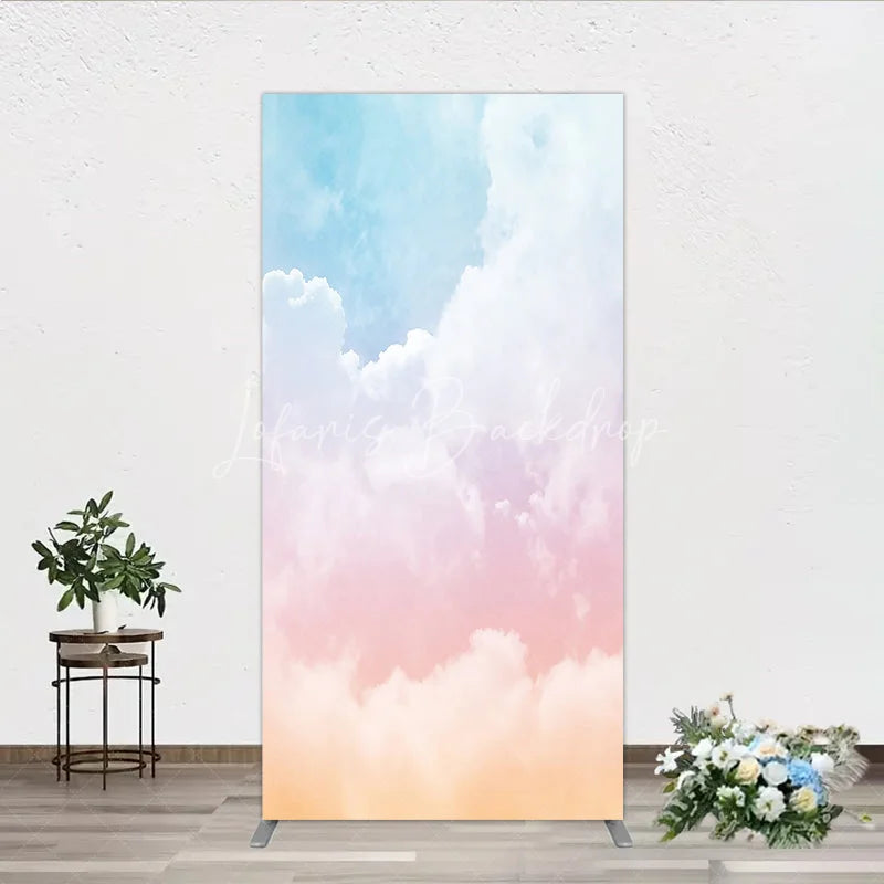 Lofaris Dreamy Pastel Sky Cloud Gradient Rectangle Arch Backdrop Blue Pink Orange Photography Background for Baby Shower