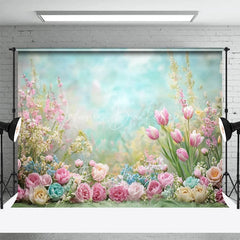 Lofaris Dreamy Pastel Spring Floral Backdrop Pink Tulip Rose Garden Studio Portrait Photography Background
