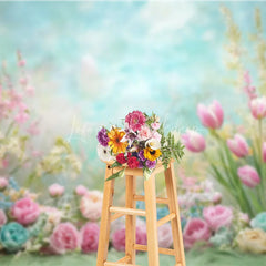 Lofaris Dreamy Pastel Spring Floral Backdrop Pink Tulip Rose Garden Studio Portrait Photography Background