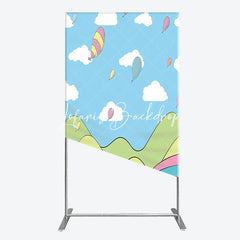 Lofaris Dreamy Pastel Whimsical Cartoon Landscape Rectangle Arch Backdrop Hills and Floating Balloons for Birthday Party