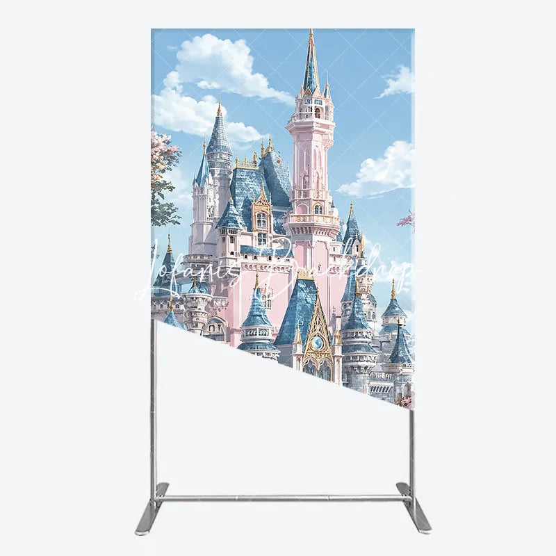 Lofaris Dreamy Pink and Blue Fairytale Castle Rectangle Arch Backdrop Enchanted Princess Party Decor for Girls